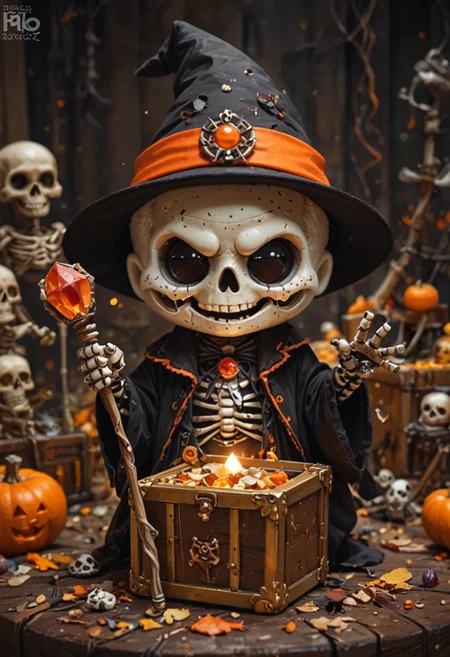 score_9, score_8_up, score_7_up, chibi, jr, halloweenstyleQuiron, halloween, skeleton, open_mouth, witch_hat, skull, holding_staff, treasure chest, golden, jewel, evil laugh, <lora:sdxl_lightning_8step_lora:1> <lora:jrXLP:1,1,0,0,1,0,1,1,1,0,0,0> <lora:halloweenStyleQuiron_PONY:1,1,0,0,1,0,1,1,1,0,0,0>