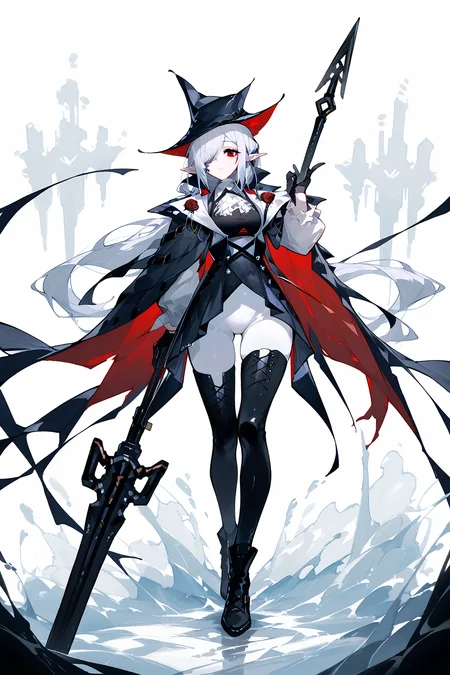 (score_9,score_8_up,score_7_up),<lora:Gladiia(Arknights)-v1-000008:1>,milf,Gladiia(Arknights),1girl,white ascot,weapon,polearm,white pants,white background,holding weapon,boots,holding,ascot,solo,thighhighs,black footwear,simple background,hat,holding polearm,tight pants,black headwear,long hair,tight,red eyes,dress,full body,thigh boots,pants,black dress,spear,gloves,black gloves,looking at viewer,pointy ears,coat,cape,standing,bangs,black coat,grey hair,white hair,black cape,hair over one eye,pale skin,black thighhighs,very long hair,thighs,
good feet,anime,NSFW,expressive,amazing quality,ultra hd 32k,