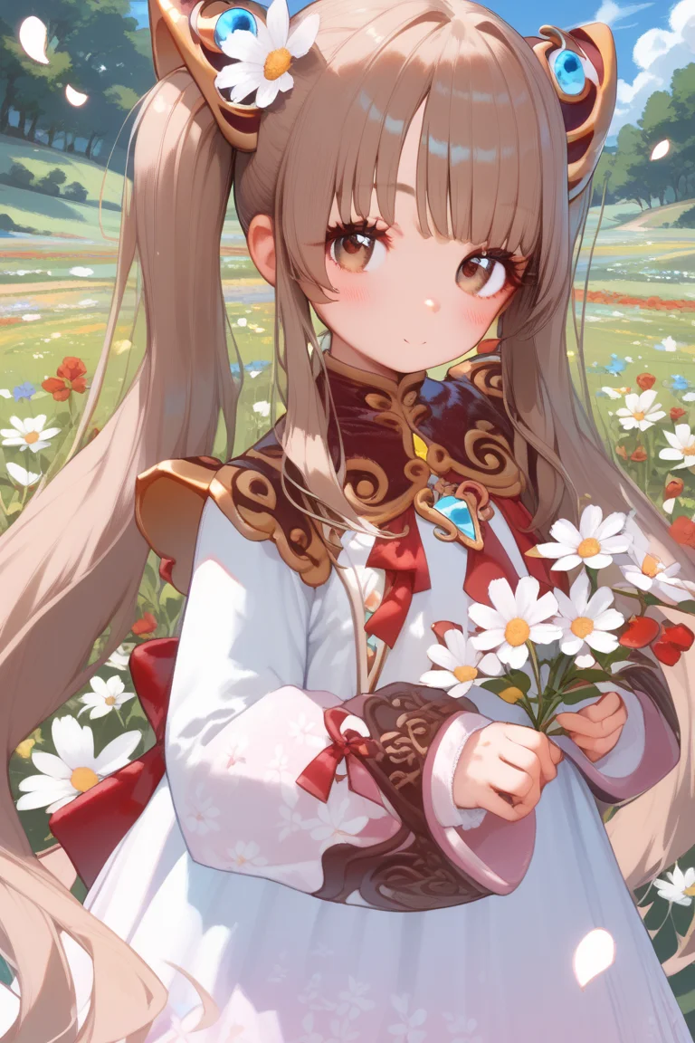 score_9, score_8_up, score_7_up, source_anime,
flower field, white petals,
looking at viewer,
cowboy shot, upper body,
petite female, flat chest,
holding a white flower,
lymle, brown hair, brown eyes, twintails, very long hair,
dress, long sleeves, pantyhose,
<lora:lymleRE_autismConfetti_v01:1>, zPDXL