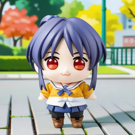 score_9, score_8_up, score_7_up, best quality, source_anime,  1girl, solo, takabe, doro, creature, :3, chibi, no humans,white skin,four legs,all four, solid circle eyes,red eyes, no pupils, smile, park,simple background