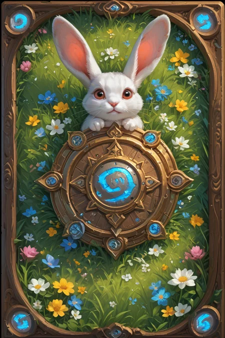 score_9,score_8_up,score_7_up,
hyper-detailed, masterpiece, best quality,realistic details,
cards, tarot, graphic border, illustrative, obsidian, skeuomorphism, detailed, upper body, (rabbit:1.5), lucky grass, flower, grass background,
<lora:sdxl_lightning_8step_lora:1>
<lora:DM_CB:1>
glowneon<lora:glowneon_xl_v1:1>