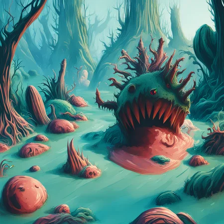 swamp monster,car <lora:swamp monster-000004:1>