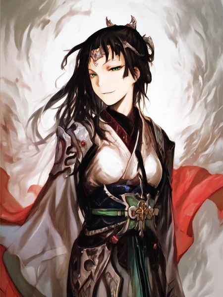 score_9, score_8_up, score_7_up, score_anime, rating_explicit, uncensored, BREAK, 1girl, <lora:yoshitoshi_ABe_Style_PDXLv0:1>, abe yoshitoshi style, green eyes, medium breasts, half-closed eyes, evil smile, solo, japanese armor,
