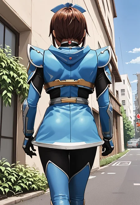 score_9, score_8_up, score_7_up, source_anime, zPDXL, zPDXLpg, anime, anime coloring, anime screencap, <lora:offset_0.2:0.1>, <lora:spo_sdxl_10ep_4k-data_lora_webui:1>,
1girl, solo,
K4g3ri, 1girl, solo, robot, tokusatsu, female focus, K4g3r inner_suit, necklace, K4g3r shoulder_pad, K4g3r armor, goldstrap, K4g3r gauntlet, K4g3r gloves, skirt, K4g3r boots, from behind, cowboy shot, standing, hands on own hips, full body,
outdoors, city, street