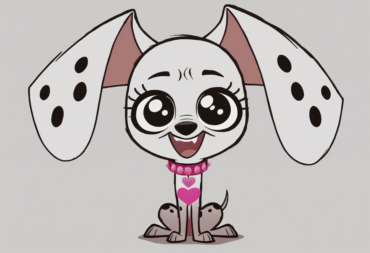 score_9, score_8_up, score_7_up, <lora:Triple_D:1> triple_D, dalmatian, feral, pink collar, looking at viewer, happy, solo, heart collar, mouth open, full body