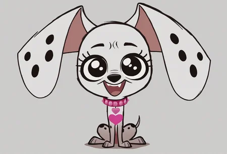 score_9, score_8_up, score_7_up, <lora:Triple_D:1> triple_D, dalmatian, feral, pink collar, looking at viewer, happy, solo, heart collar, mouth open, full body