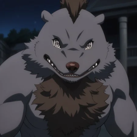quagoa, anthro, furry, fur, male, solo, teeth, sharp teeth, no humans, closed mouth, normal expression, male focus, 1boy, looking at viewer, night, dark, grey fur, grey eyes, common quagoa, brown fur, building, structure, blurry background, masterpiece, ultra detailed, high quality, score_9, score_8_up, score_7_up, score_6_up
