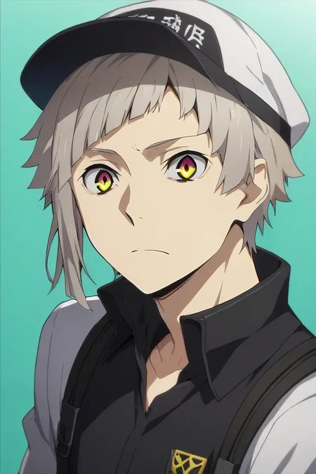 score_9, score_8_up, score_7_up, source_anime, , , , , 1boy, solo, male focus, <lora:atsushi_nakajima_pony:0.82>, atsushi_nakajima, grey hair, yellow eyes, multicolored eyes, purple eyes, short hair, , golf cap, science fiction cyber-horror, , <lora:sdxl_lightning_8step_lora:1>