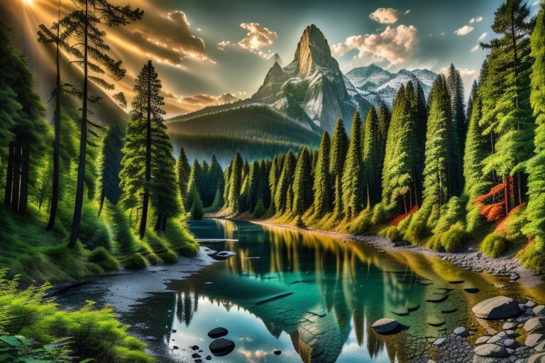ultra-realistic image with high resolution and stable focus, correct and accurate anatomy, correct and accurate objects, perfect detail, ultra-realism, photo realism, 2D, 2D concept art, (((no humans, no animals, no man made structures))), ((anime, anime style))
BREAK
natural landscape, sea, mountain, forest, river mouth, river flow into the sea, estuary, rock formations, coast, beach, shore
BREAK
Mountain, forest, pine forest, pine trees, trees, rocks, small trees, river, large river, redwood forest, redwood trees