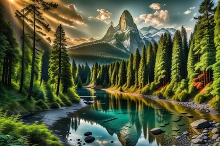 ultra-realistic image with high resolution and stable focus, correct and accurate anatomy, correct and accurate objects, perfect detail, ultra-realism, photo realism, 2D, 2D concept art, (((no humans, no animals, no man made structures))), ((anime, anime style))
BREAK
natural landscape, sea, mountain, forest, river mouth, river flow into the sea, estuary, rock formations, coast, beach, shore
BREAK
Mountain, forest, pine forest, pine trees, trees, rocks, small trees, river, large river, redwood forest, redwood trees