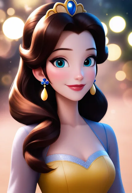 masterpiece, best quality, absurdes,  professional, 4k, highly detailed, 1girl, solo,
.35mm photograph, film, bokeh, cinematic photo casual,
<lora:All Disney Princess from Ralph Breaks the Internet (NoobAI):0.9>
Princess Belle, yellow dress,
mature female, smile,
blurry background, detailed background,
<lora:Detailer_NoobAI_Incrs_v1:0.4> detailed,