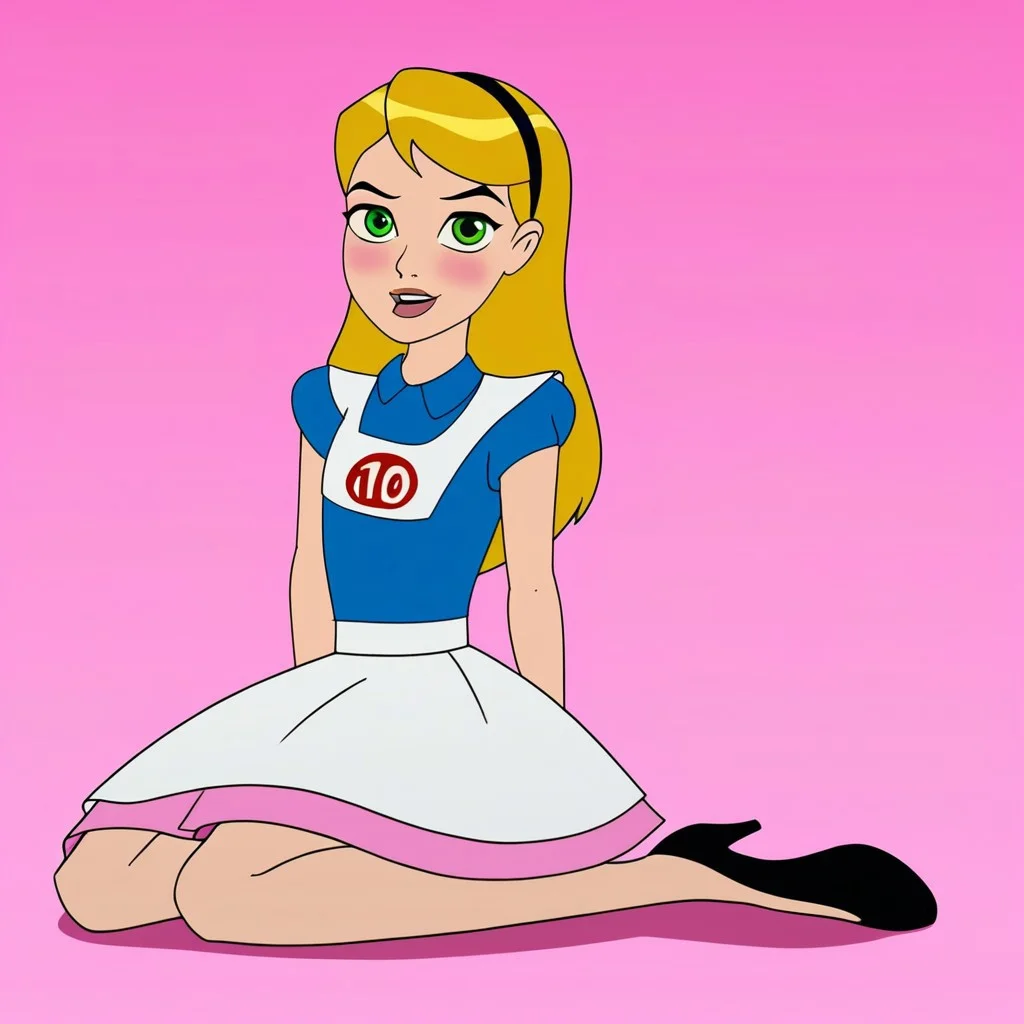 1girl ,solo,feminized, sissy trap version of ben tennyson dressed as Alice, AliceWaifu , green eyes, female focus,