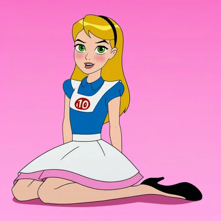 1girl ,solo,feminized, sissy trap version of ben tennyson dressed as Alice, AliceWaifu , green eyes, female focus,