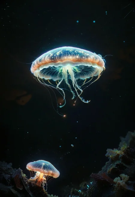 score_9, score_8_up, score_7_up, score_6_up, source anime,
phytoplankton, bioluminescence, sky, cyan glow, photo, no humans, underwater,glowing, ocean life, jellyfish, bubbles, realistic,
masterpiece, best quality, very aesthetic, absurdres
