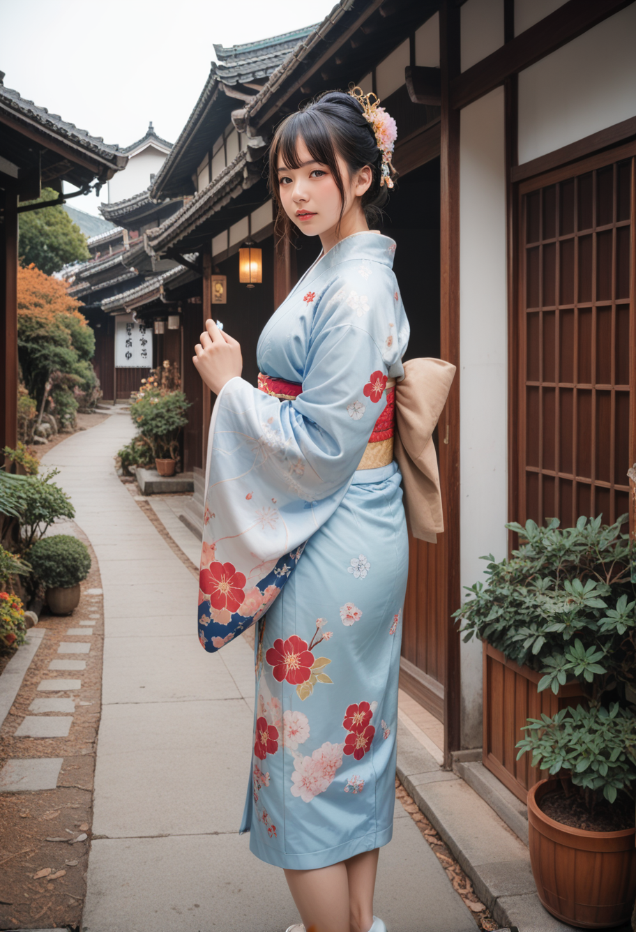 score_9,score_8_up,score_7_up,8k,1girl,solo,,ruanyi0712,floral print,blue kimono,obijime,wide sleeves,,ruanyi0710,outdoors,<lora:0712 kimono_v1_pony:0.6>,<lora:0710 Nakasen Road_v1_pony:1>