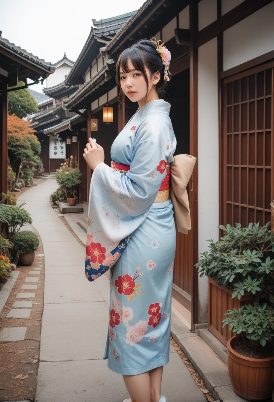 score_9,score_8_up,score_7_up,8k,1girl,solo,,ruanyi0712,floral print,blue kimono,obijime,wide sleeves,,ruanyi0710,outdoors,<lora:0712 kimono_v1_pony:0.6>,<lora:0710 Nakasen Road_v1_pony:1>