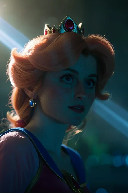 <lora:Emma_Corrin_SDXL_101:0.8> emmacorrin101 1girl freckles ,cinematic photo looking at as princess peach from Mario ,, finely detailed eyes, epic scene, cheeky composition, Photography, Cinematic Lighting, Volumetric Lighting, ethereal light, intricate details, extremely detailed volumetric rays 35mm photograph, film, bokeh, professional, 4k, highly detailed . shallow depth of field, vignette, highly detailed, high budget, bokeh, cinemascope, moody, epic, gorgeous, film grain, grainy