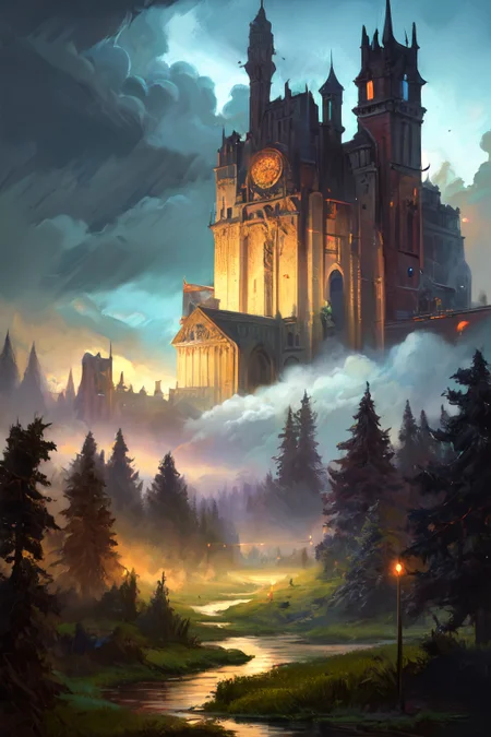 Scott M. Fischer art style, hyperrealism oil painting, Spirited entity of the castle,
heavy mist, and thunderstorm, and one big cloud,,,
aimi,aimi_\(sky-freedom\),sky-freedom style,by sky-freedom,purple eyes,long hair,black hair,blunt bangs,sidelocks in a hime cut,(mole under mouth:1.2),
fantasy forest fairy lights,
a vibrant ancient forest, with lush vegetation, chirping birds, flowing streams, and a lively ecosystem,
Noon,
radiant,
<lora:more_details:0.3>,
<lora:EnvyFantasyMix05:0.7>,
<lora:ghost:0.3> guiguai,
<lora:FantasyRuins:0.5> FanRu,
<lora:USNR STYLE_XL_loha:0.3> usnr,
<lora:EtherSDXL:0.3> EtherStyle,
<lora:ck-OneViolentFantasy:0.4> in the style of ck-ovf,
