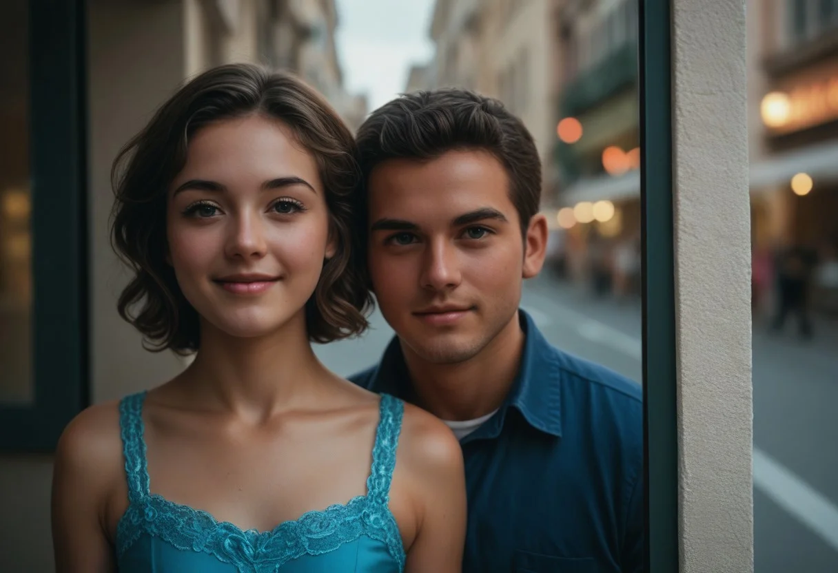 A heartfelt, ultra-detailed reunion between a 1boy and 1girl, both in their late 20s, seeing each other for the first time in years. The moment is filled with deep emotion—joy, nostalgia, and the weight of time.
The woman is petite, with dark short hair, a small waist, and pronounced curves, her expression glowing with happiness yet touched by the quiet wisdom of experience. The man, a bit taller with a slim frame, mirrors her emotions, his face revealing both delight and the burdens of his journey. Their professions remain a mystery, but their postures and subtle details hint at lives filled with responsibility.
Set against a softly blurred, atmospheric backdrop—perhaps a bustling city street, a quiet park, or a familiar café—the world fades behind them as they reconnect. Their gazes lock, emotions conveyed through delicate body language and nuanced facial expressions, capturing the beauty of a long-awaited reunion.
Cinematic lighting, ultra-realistic facial details, emotional storytelling, warm and intimate atmosphere, expressive eyes, natural pose, SFW.