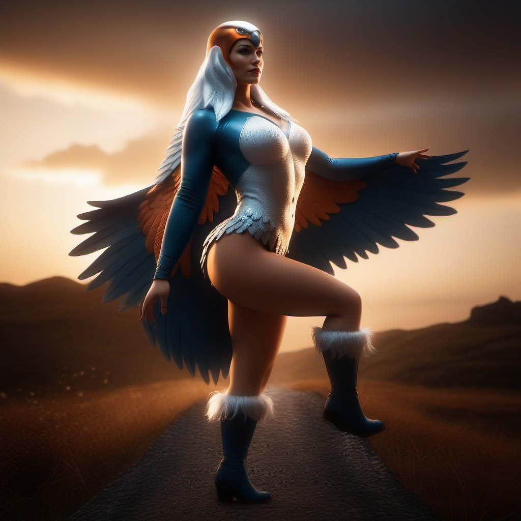 cinematic film still a woman with wings and boots, fantasy landscape background <lora:Sorceress1024:0.8> . shallow depth of field, vignette, highly detailed, high budget, bokeh, cinemascope, moody, epic, gorgeous, film grain, grainy