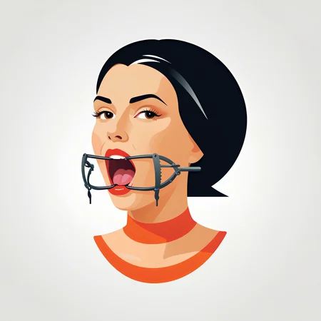 (vector illustration, lineart, stylized art, flat color, logo, icon:1.5), ch, (white background: 1.6), black hair, a beautiful woman, spreadergag, tongue, uvula