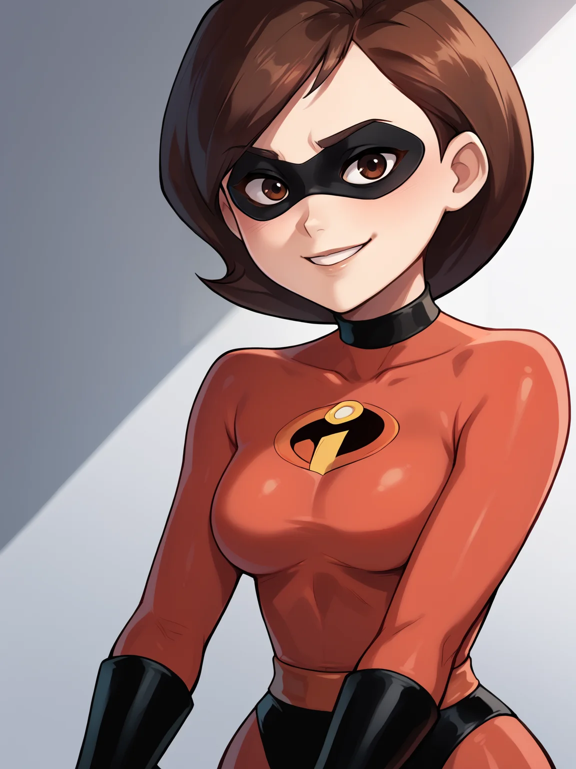 score_9, score_8_up, score_7_up, score_6_up, score_5_up, score_4_up, BREAK, source_cartoon, source_anime, 1girl, helen parr, brown hair, brown eyes, domino mask, bodysuit, smile, upper body, looking at viewer <lora:HelenParrXL:1>