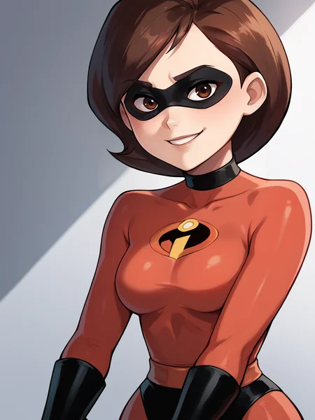 score_9, score_8_up, score_7_up, score_6_up, score_5_up, score_4_up, BREAK, source_cartoon, source_anime, 1girl, helen parr, brown hair, brown eyes, domino mask, bodysuit, smile, upper body, looking at viewer <lora:HelenParrXL:1>