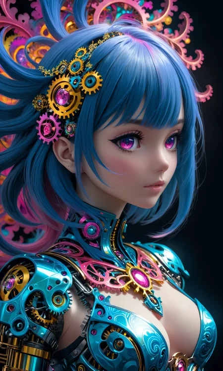 mk_jq,<lora:MK_jiaoqi_xl_v1.1-000001:0.8>,(masterpiece, top quality, best quality, official art, beautiful and aesthetic:1.2),(1girl:1.4),upper body,([pink|blue] hair:1.5),extreme detailed,(fractal art:1.3),(colorful:1.5),highest detailed,(Mechanical modification:1.5),