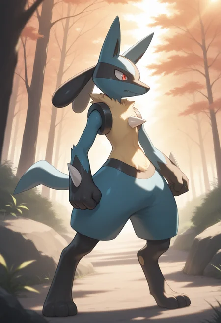 masterpiece,best quality,amazing quality, 1boy, solo, luc4r10, full body, outside, tail,