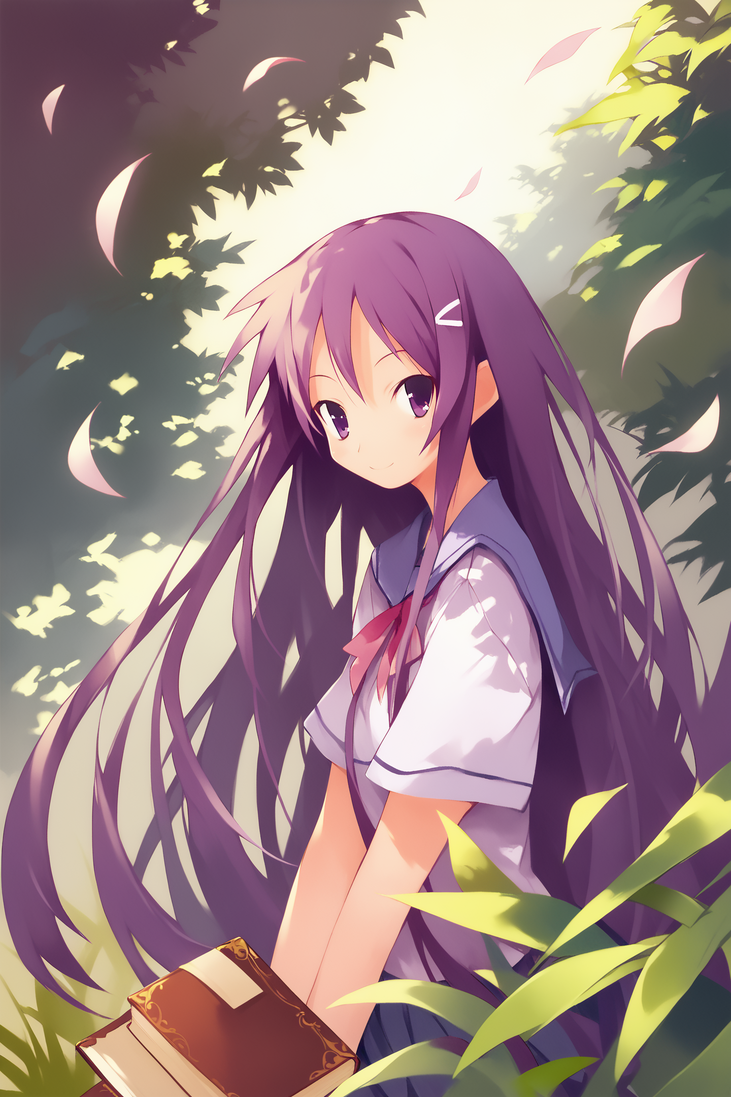 score_9,score_8_up,score_7_up,masterpiece,best quality,
Akiba Rika,1girl,solo,long hair,purple hair,book,petals,purple eyes,very long hair,hair ornament,school uniform,smile,
<lora:Keiji Yamamoto_XL_PONY:1.4>,