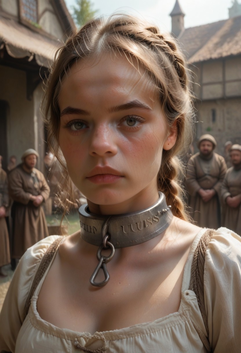 Score 9, Score 8 Up, Score 7 Up, Score 6 Up,portrait of Guin, medieval peasant girl, slave collar