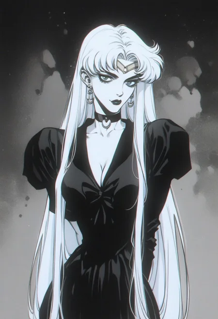 /1/ score_9, score_8_up, score_7_up, score_6_up, score_5_up, score_4_up, score_9, score_8_up, score_7_up, lineart,manga, retroscifi,/2/ /3/ 1woman, long hair, sailor moon, horror, scary, round breasts, breasts together, cleavage, posing, gothic background, at night, /6/, shadow background, rating_explicit