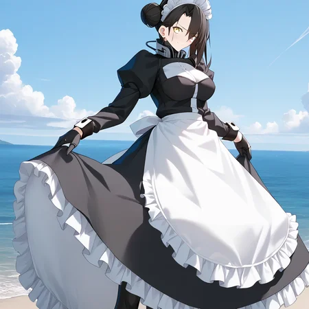 <lora:Takeuchi_Takashi_PonyXL_style_v01:1>
<lora:agent.pony:1>
score_9 , score_8_up , score_7_up , source_anime , 
masterpiece , best quality , ultra-detailed , 
BREAK
agent \(girls' frontline\), maid
1girl , woman , huge breasts , light smile , light blush , ((medusa (fate)):0.5)  , 
long black hair  , maid dress ,  
Standing on the surface of the sea