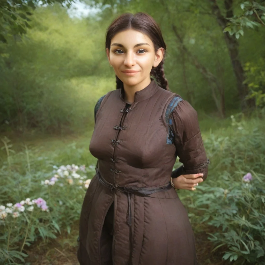 score_9, score_8_up, score_8, score_7_up, score_7, score_6_up, score_6, score_5, 1girl, denise-loml, twin braids, brown eyes, medium breasts, slight smile, brown armor, gambeson, armor, trees in background, looking at viewer, hands behind back, forest background,