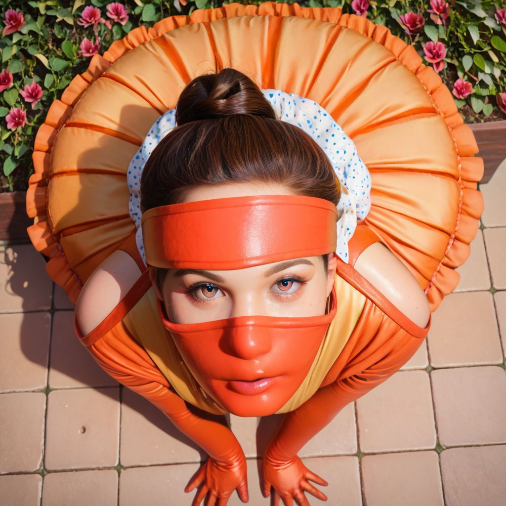 (masterpiece, best quality, highly detailed, semirealistic), score_9, score_8_up, score_7_up,  very detailed face, detailed skin, from above, closeup, solo, 1 girl, 18 years old, pretty french girl, 32k uhd, absurd res, volumetric lighting