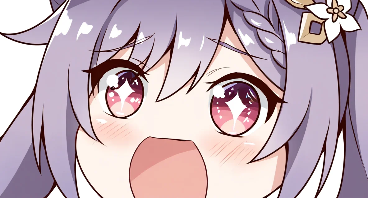 1girl,close-up,wawawa!,no nose,portrait,simple background,solo,white background,,sparkling eyes,keqing \(genshin impact\),<lora:wawawa-000006:0.5>, masterpiece, best quality, very aesthetic, absurdres