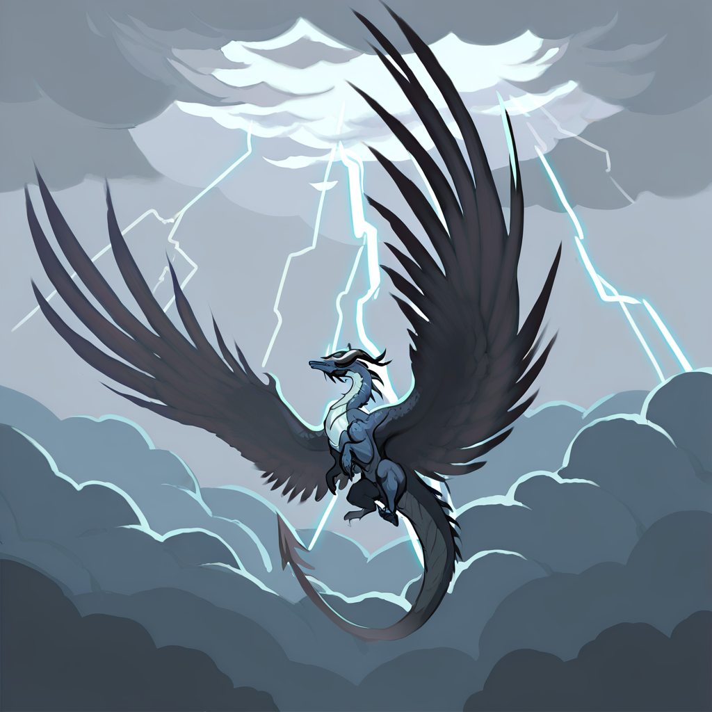 highres, best quality, masterpiece, very aesthetic, newest, <lora:HyperIllusrtrious2:1>,hyper   wings,no humans,animal focus,dragon,horns,tail,large wings,flying,outdoors,sky,clouds,lightning,cloudy sky