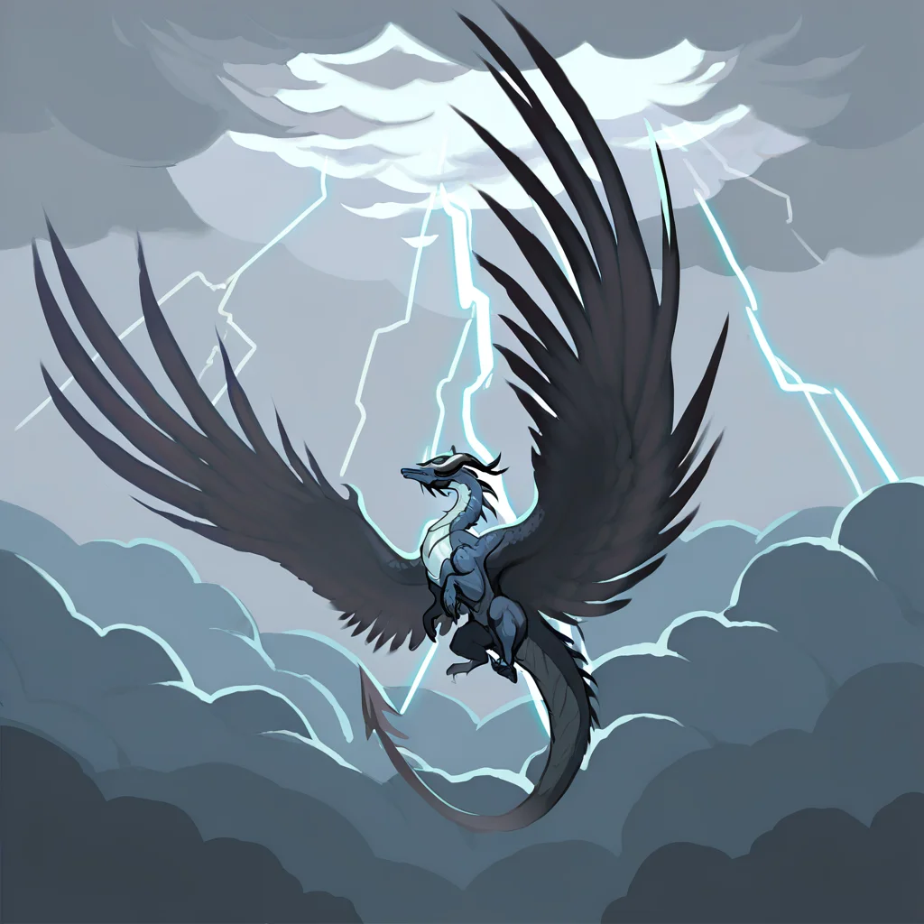 highres, best quality, masterpiece, very aesthetic, newest, <lora:HyperIllusrtrious2:1>,hyper wings,no humans,animal focus,dragon,horns,tail,large wings,flying,outdoors,sky,clouds,lightning,cloudy sky