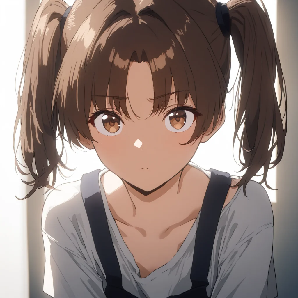 solo,upper_body,looking at viewer,masterpiece,high score,great score,absurdres,<lora:Rei_Kawarazaki ag4o:1> rei_kawarazaki, brown hair, twintails, brown eyes,