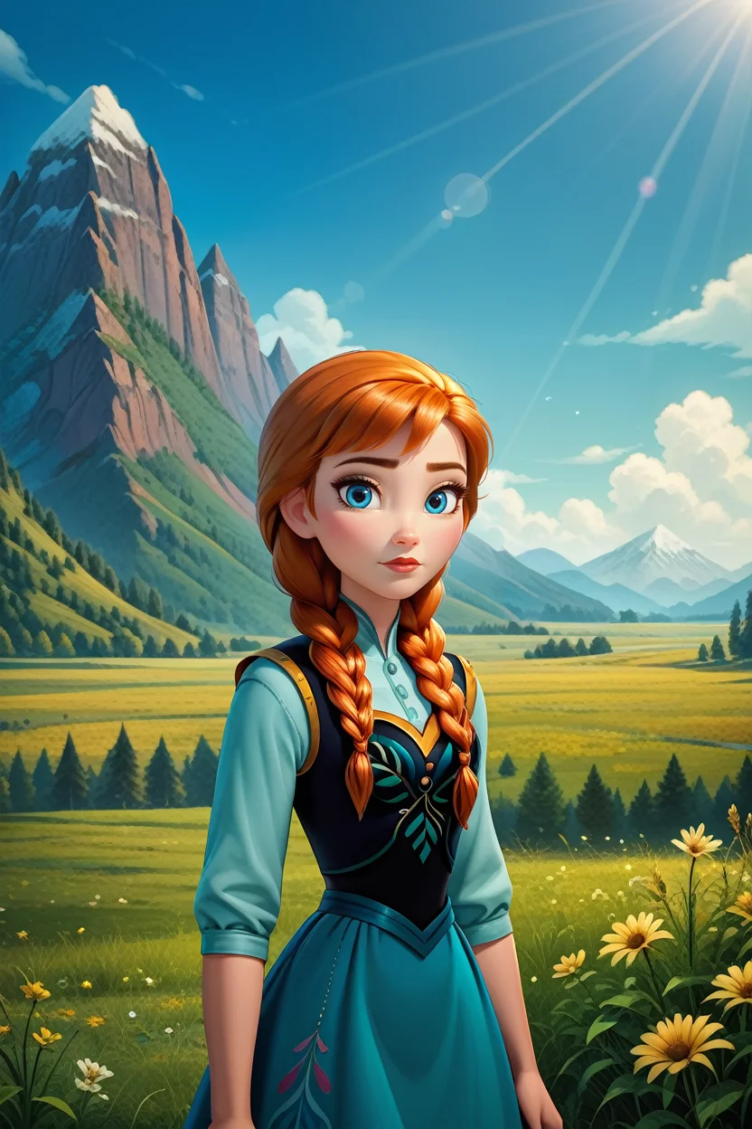 score_9, score_8_up, score_7_up,
<lora:DisneyAnna:0.8>
DisneyAnna, 1girl, orange hair, blue eyes, twin braids, looking at viewer, standing in a field during the golden hour, hand gently brushing through tall grass, mountains in the distance, warm sunlight casting a glow, serene and connected to nature