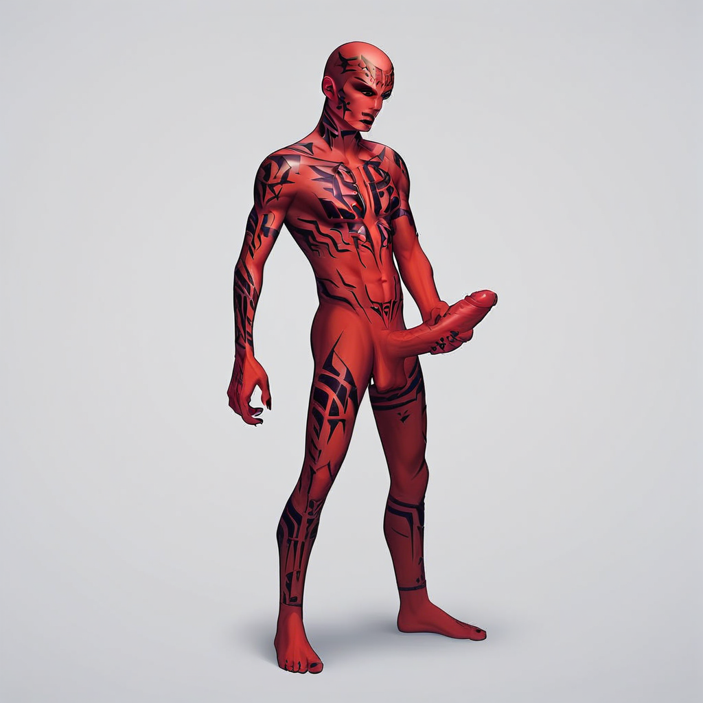 1boy, darth maul, red skin, red-and-black skin, black tattoos, sith, big penis, standing up