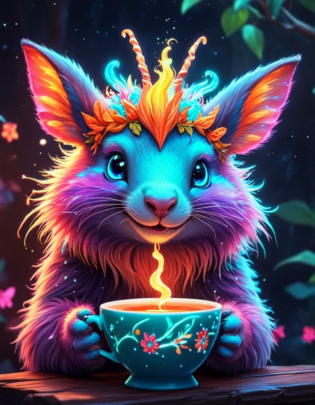novuschroma70 style cute magical fantasy animal drinking coffee <lora:novuschroma70 style:1> <lora:sdxl_lightning_8step_lora:1>