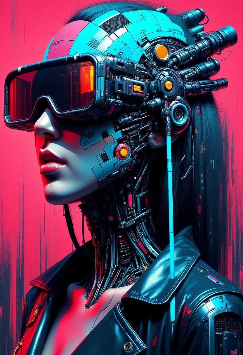 masterpiece, ((inkpunk cell-shaded style)), realistic painting, portrait of a beautiful cyberpunk girl, cyberpunk headgear, mad-cybrpnkimprss