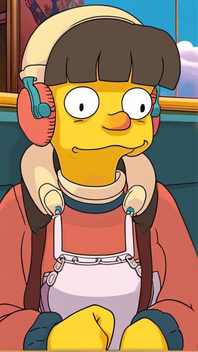 A frame from The Simpsons featuring Lofi girl <lora:SDXL-LofiGirl-Lora:1>, Very detailed, clean, high quality, sharp image