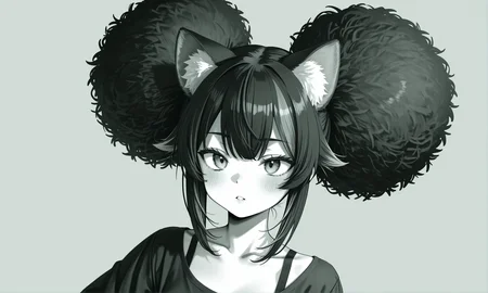 texture masterpiece, best quality, best quality, [quasarcake:crain1art:9], [dlgeria::9], (xxyt-xx:0.85), chen bin, (as109:0.5), fagun_yibei, berryverrine,
cinematic, 1girl, gradient green monochrome, fluffy hair, (from_side:0.67), looking ahead, afro puffs, hair_flaps, big hair, animal_ears, simple background, thick outlines, Standing with one hand on the hip
, (ebifurya), diathorn