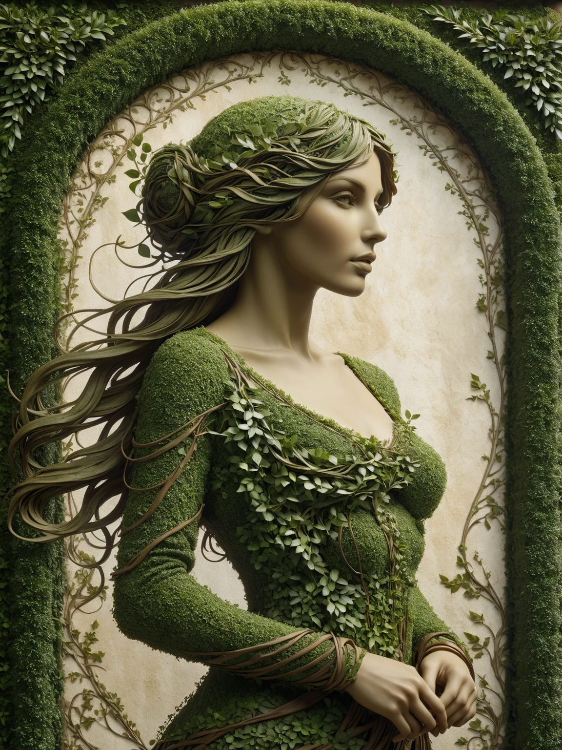 brick wall covered in mad-hecke, mural showing a woman in the style of alphone mucha <lora:Hedge_Row_SDXL:0.8>, (masterpiece:1.2), best quality, (hyperdetailed, highest detailed:1.2), high resolution textures