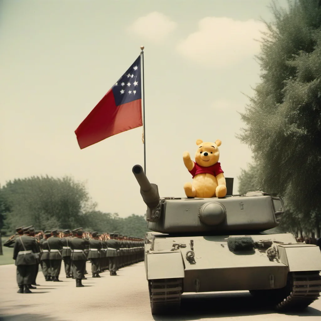 analog film photo ((view from under)) liveaction winnie the pooh military salutes, chinese flag, propaganda still, <lora:Winnie1024:0.8> . faded film, desaturated, 35mm photo, grainy, vignette, vintage, Kodachrome, Lomography, stained, highly detailed, found footage