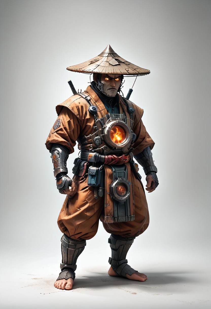 masterpiece, best quality, newest,
 eyecatching composition, dynamic pose, dynamic angles, detailed background of bamboo forest, Asian conical hat, strawhat, conical hat,
A Shadow faster than the light
Like cosmic fire his presence is
Shining in the night
Born from high technology
Too fast for human eyes to see
A soldier made of cyber steel
Create to kill the enemy
By neutreon power he is ready to strike
Can you feel the fire
See the anger in his burning eyes
He's the Super Sonic Samurai
By jetpack power he's ready to fly
He's the Super Sonic Samurai
Laser Katana high up to the sky
For the Super! Sonic Samurai!
barefoot plantigrade furry male, panda bear, chubby