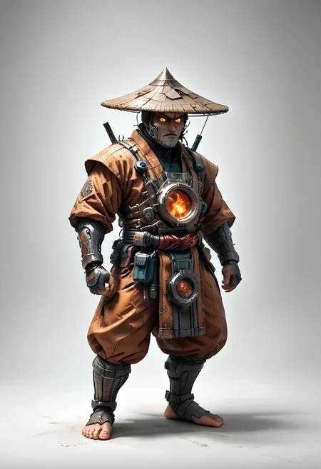 masterpiece, best quality, newest,
 eyecatching composition, dynamic pose, dynamic angles, detailed background of bamboo forest, Asian conical hat, strawhat, conical hat,
A Shadow faster than the light
Like cosmic fire his presence is
Shining in the night
Born from high technology
Too fast for human eyes to see
A soldier made of cyber steel
Create to kill the enemy
By neutreon power he is ready to strike
Can you feel the fire
See the anger in his burning eyes
He's the Super Sonic Samurai
By jetpack power he's ready to fly
He's the Super Sonic Samurai
Laser Katana high up to the sky
For the Super! Sonic Samurai!
barefoot plantigrade furry male, panda bear, chubby