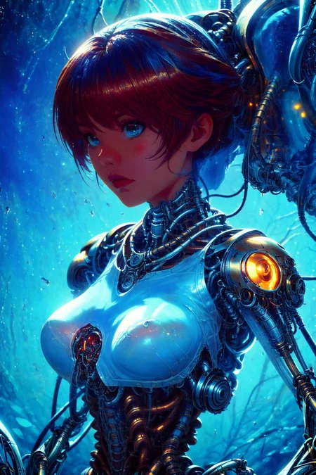biomechanical style dreamscape cinematic film still (((Ultra-detailed, Hyper-realistic, 8k, highres, masterpiece)))(((epic-Ultra-HD-details, epic-Ultra-HD-highlights, upscaled-resolution, optimal))),heavy rain,1woman,techware,mechanical parts,<lora:more_details:1>,<lora:More_interesting_backgrounds:0.8>,IBG,<lora:SyFyEye1_v2.0:0.8>,SyFyEye1,<lora:magic_particles:0.8>,magic particles,<lora:translucent_skin:0.8>,translucent skin,mechanical,<lora:bluestyle:0.8>,phblue,scenery,blue theme,,(((text))),((color)),(shading),background,noise,dithering,gradient,detailed,out of frame,ugly,error,Illustration, watermark,(((clean ink anime illustration))),Studio Ghibli,Makoto Shinkai,Hayao Miyazaki,Audrey Kawasaki, shallow depth of field, vignette, highly detailed, high budget Hollywood film, bokeh, cinemascope, moody, epic, gorgeous, film grain, surreal, ethereal, dreamy, mysterious, fantasy, highly detailed, blend of organic and mechanical elements, futuristic, cybernetic, detailed, intricate